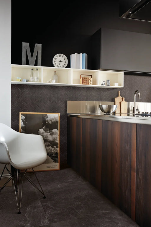 AbsoluteSlate Black 1x2 Chevron Rectified Porcelain Mosaic Tile