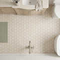 Adour Limestone Mosaic in Creme, Hexagon 2x2 Size — Bathroom floor