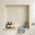Adour Limestone Mosaic in Creme, Hexagon 2x2 Size — Bathroom niche