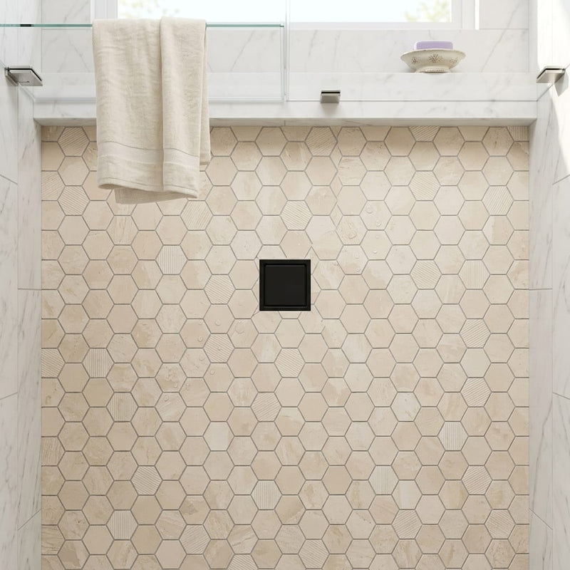 Adour Limestone Mosaic in Creme, Hexagon 2x2 Size — Bathroom shower floor