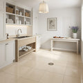 Adour Creme Limestone Tile 12x12 Polished 3/8 inch — Basement floor