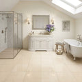 Adour Creme Limestone Tile 12x12 Polished 3/8 inch — Bathroom floor