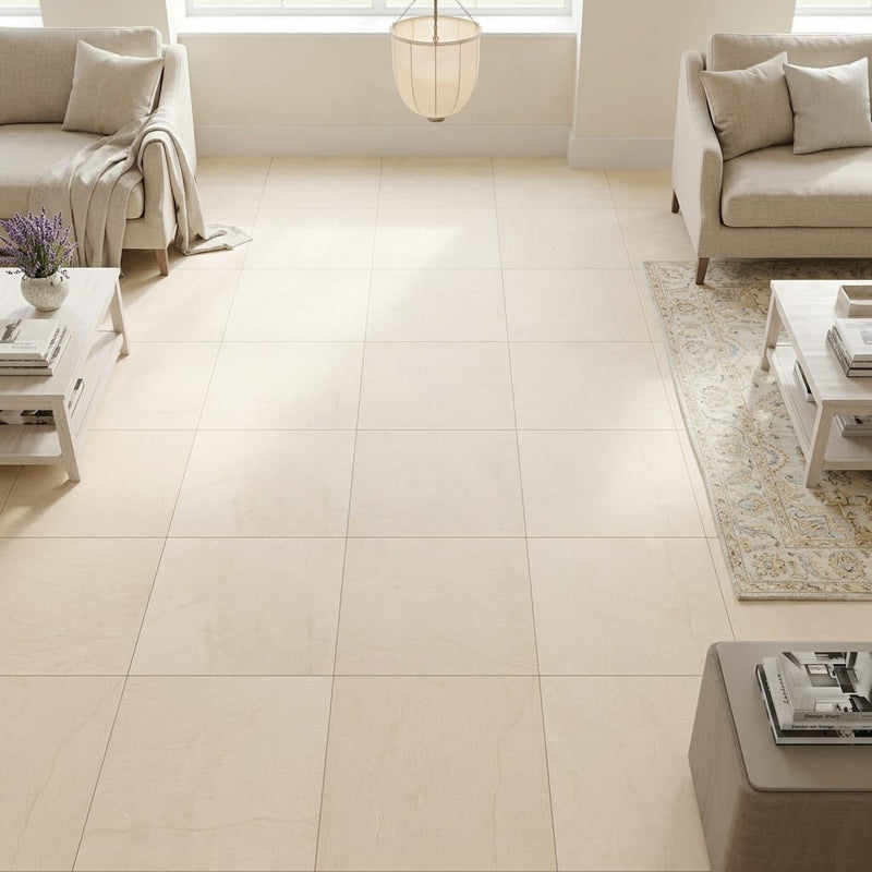 Adour Creme Limestone Tile 18x18 Honed 1/2 inch — Family Room floor