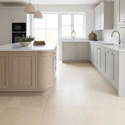 Adour Creme Limestone Tile 18x18 Honed 1/2 inch — Kitchen floor