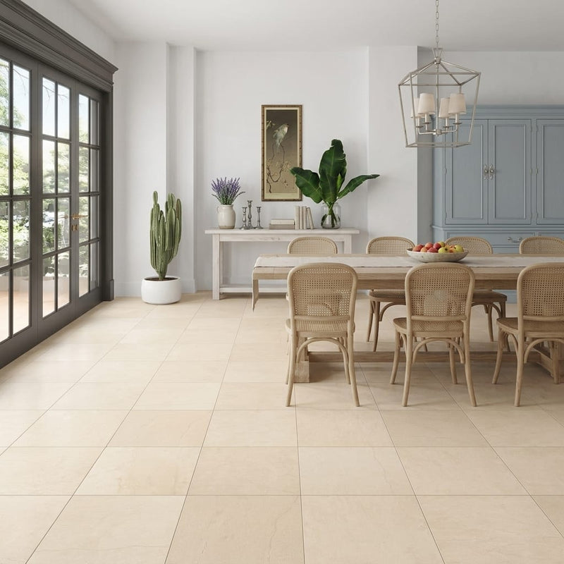 Adour Creme Limestone Tile 18x18 Honed 1/2 inch — Living Room floor