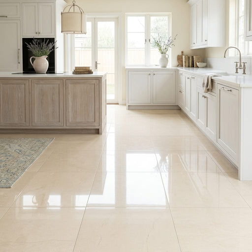 Adour Creme Limestone Tile 18x18 Polished 1/2 inch — Kitchen floor