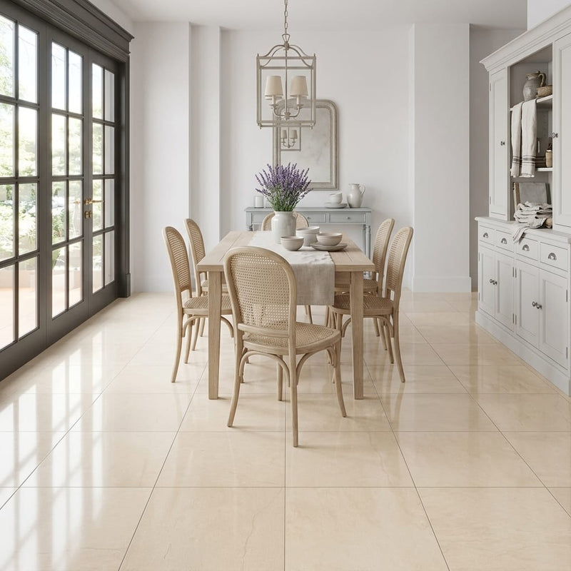 Adour Creme Limestone Tile 18x18 Polished 1/2 inch — Living Room floor