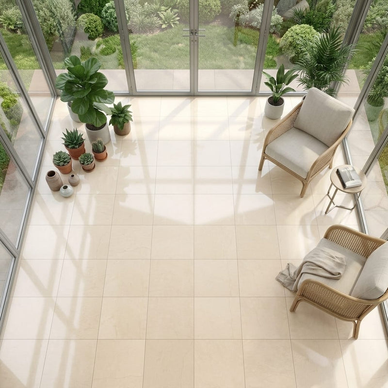 Adour Creme Limestone Tile 18x18 Polished 1/2 inch — Sunroom floor