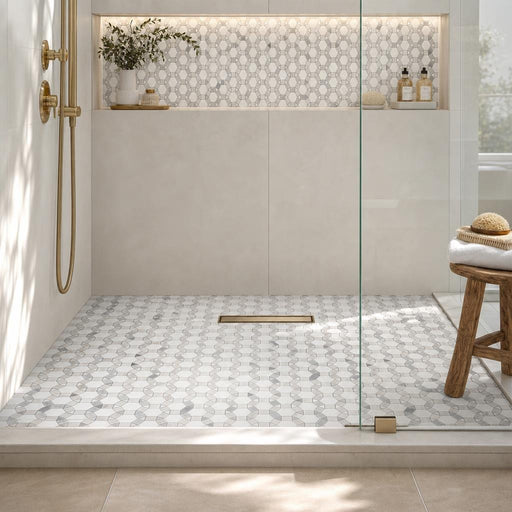 Aether Blue 2x2 Marble Mosaic — Bathroom shower floor