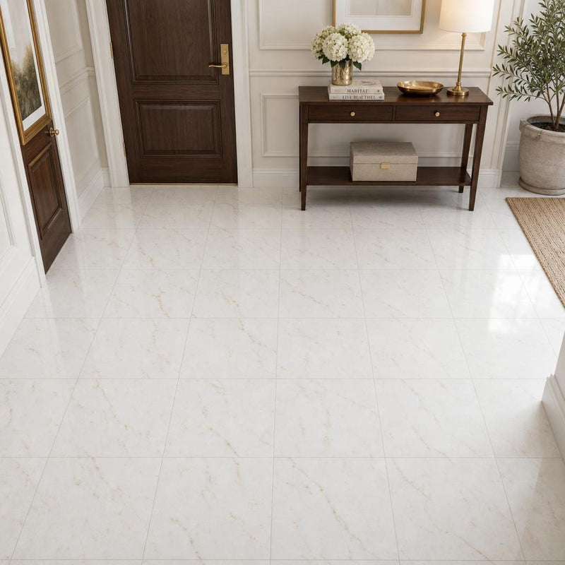 Afyon Sugar 12x12 Veined Marble Tile — Foyer floor