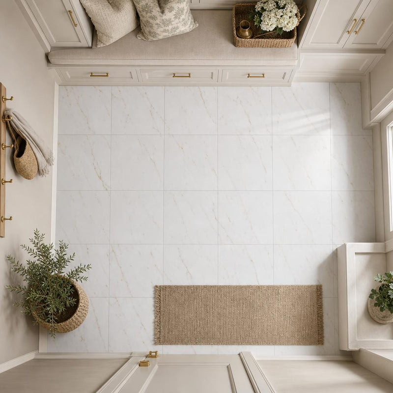Afyon Sugar 12x12 Veined Marble Tile — Mudroom floor
