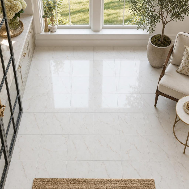Afyon Sugar 12x12 Veined Marble Tile — Sunroom floor