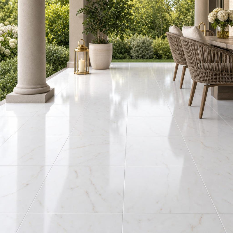 Afyon Sugar 18x18 Polished Veined Marble Tile — Covered Patio floor