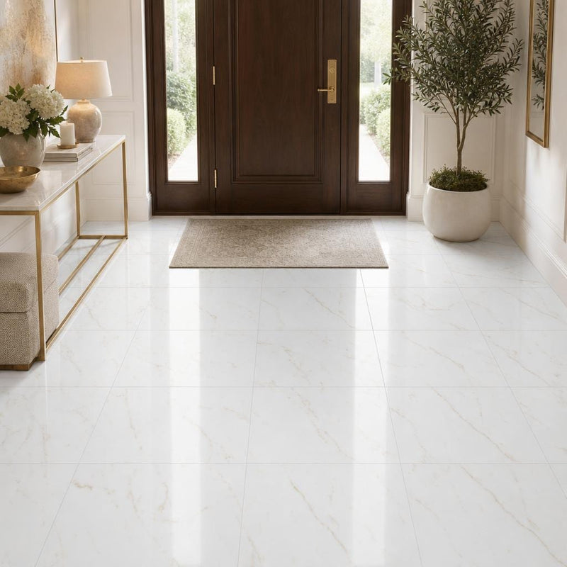 Afyon Sugar 18x18 Polished Veined Marble Tile — Foyer floor