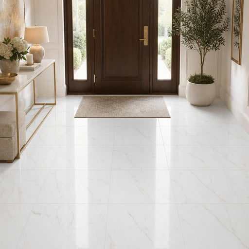 Afyon Sugar 18x18 Polished Veined Marble Tile — Foyer floor