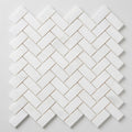 Afyon White Marble 1x2 Polished Herringbone Mosaic close-up