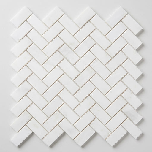 Afyon White Marble 1x2 Polished Herringbone Mosaic close-up