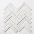 Afyon White Marble 1x4 Polished Herringbone Mosaic close-up