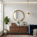 Afyon White Marble 1x4 Polished Herringbone Mosaic — Living Room accent wall