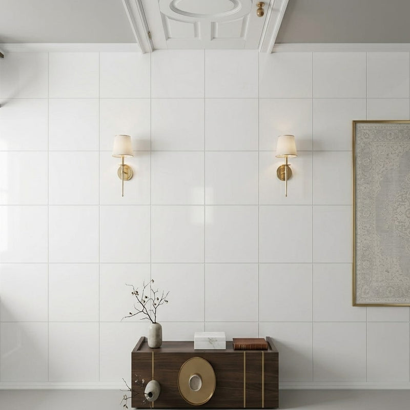 Afyon White Marble 12x12 Polished Tile — Hallway floor