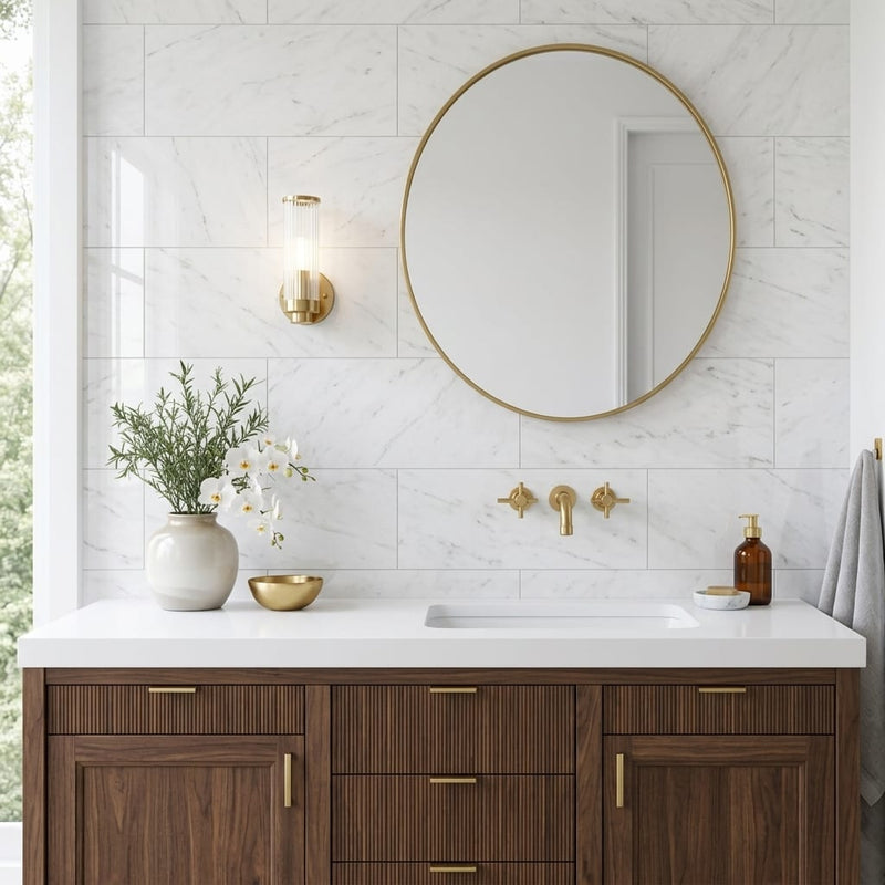 Afyon White Marble 12x24 Polished Tile — Bathroom vanity wall