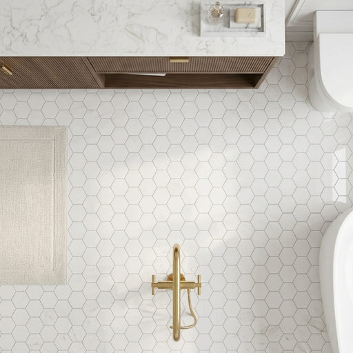 Afyon White Marble 2x2 Polished Hexagon Mosaic — Bathroom floor