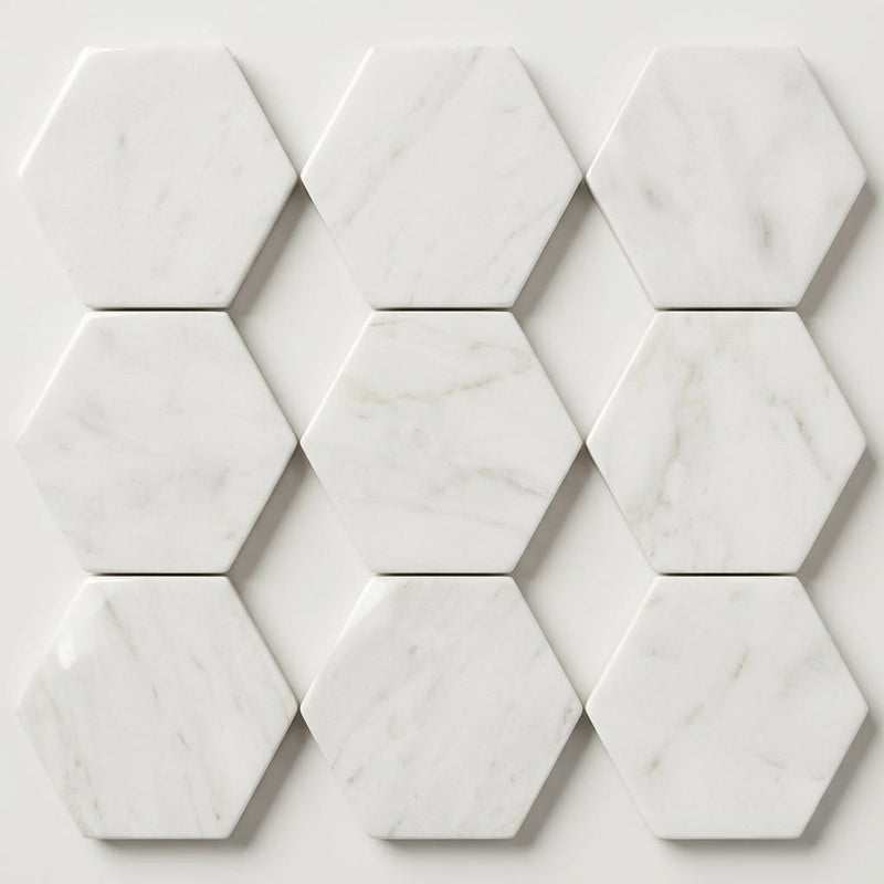 Afyon White Marble 2x2 Polished Hexagon Mosaic close-up