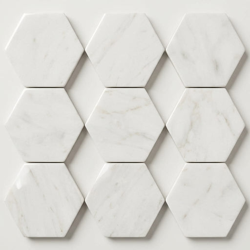 Afyon White Marble 2x2 Polished Hexagon Mosaic close-up
