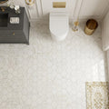 Afyon White Marble 2x2 Polished Hexagon Mosaic — Powder Room floor