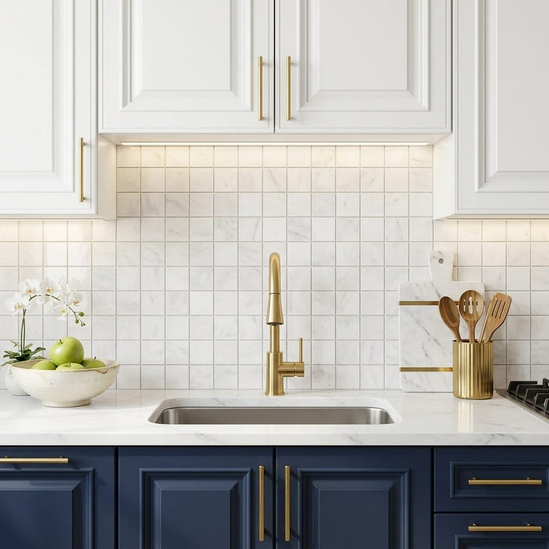 Afyon White Marble 2x2 Polished Mosaic — Kitchen backsplash