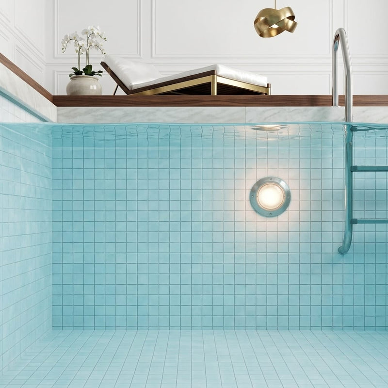 Afyon White Marble 2x2 Polished Mosaic — Swimming Pool pool interior tiling