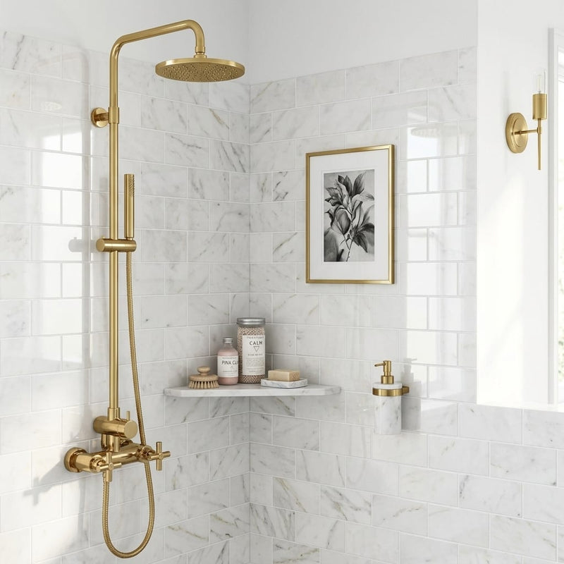 Afyon White Marble 3x6 Polished Tile — Bathroom shower wall