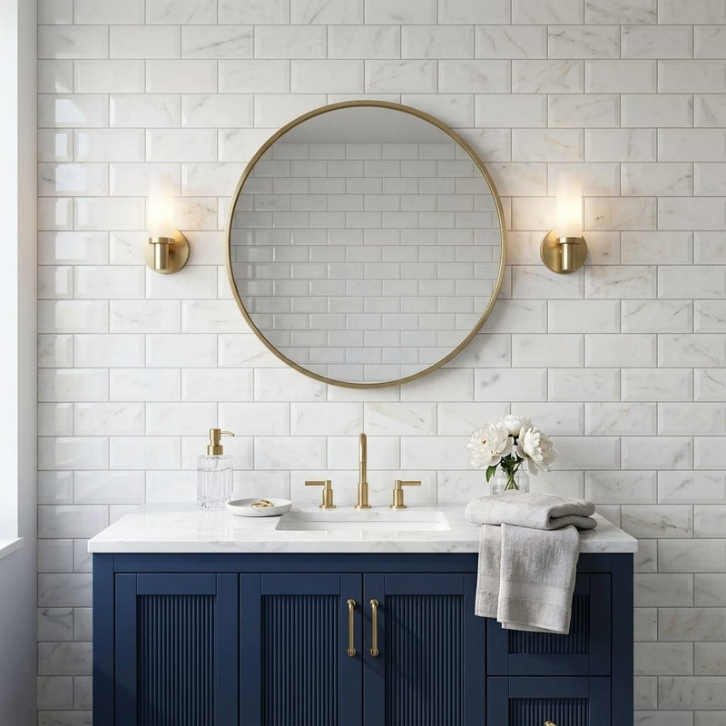 Afyon White Marble 3x6 Polished Tile — Bathroom wall