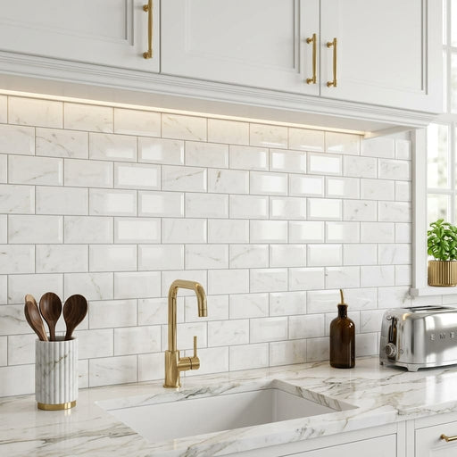 Afyon White Marble 3x6 Polished Tile — Kitchen backsplash
