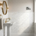 Afyon White Marble 3x6 Polished Tile — Powder Room wainscot