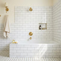 Afyon White Marble 4x12 Polished Tile — Bathroom tub surround