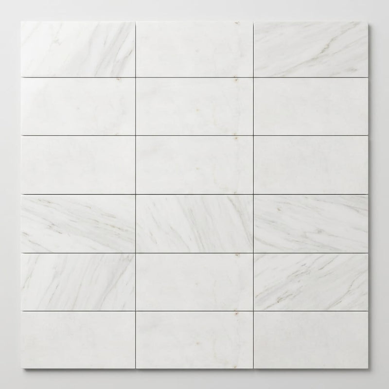 Afyon White Marble 6x12 Polished Tile close-up