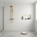 Afyon White Marble Polished Chevron Mosaic Chevron (1" X 4") Mosaic 1x4 — Bathroom shower wall