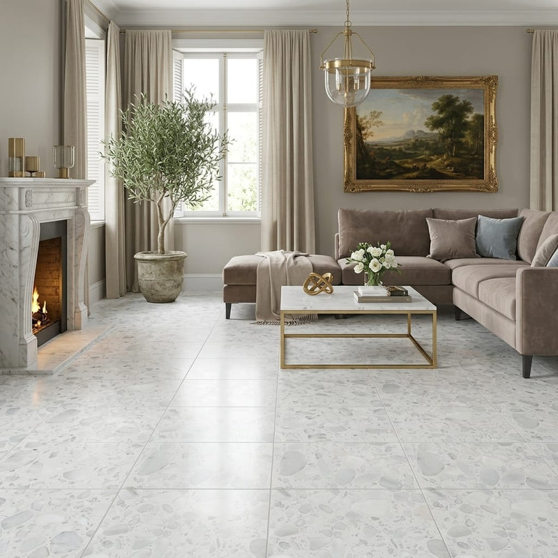 Agglomerate Tile Palladio Doge Marble 24x24 — Living Room floor