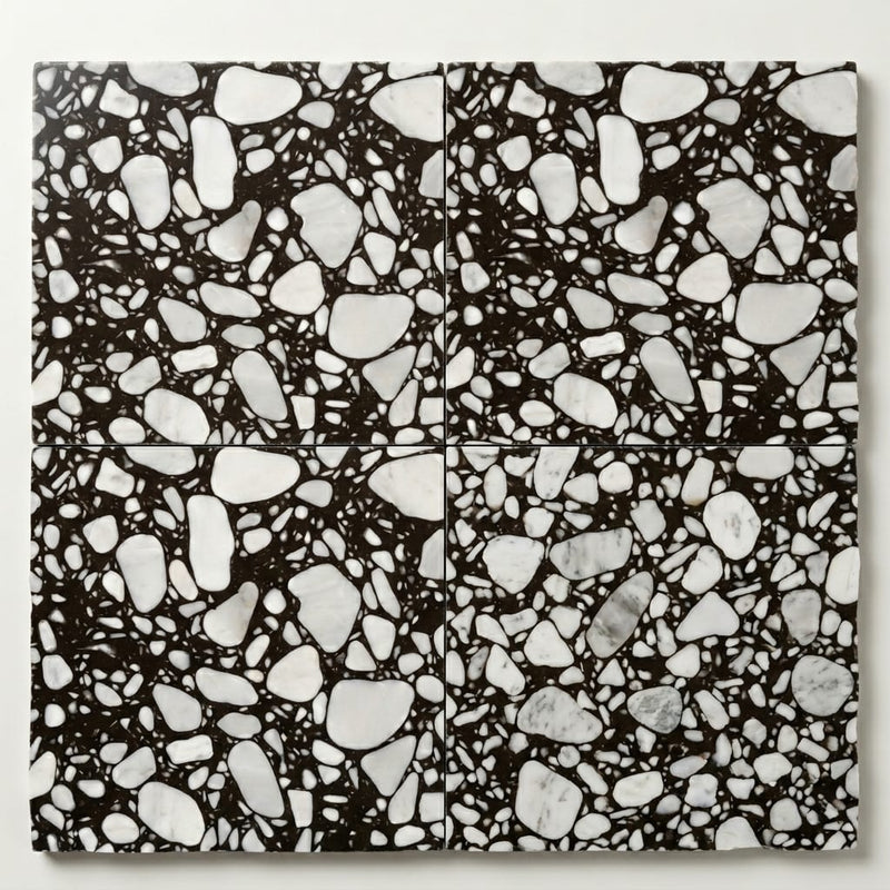Agglomerate Palladio Moro Marble Tile in Deep Brown 24x24 close-up