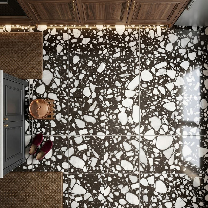 Agglomerate Palladio Moro Marble Tile in Deep Brown 24x24 — Kitchen floor