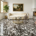 Agglomerate Palladio Moro Marble Tile in Deep Brown 24x24 — Living Room floor
