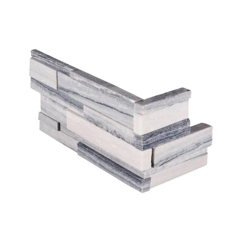 Alaska Gray 3D Honed Corner 6x18 Marble Ledger Stone