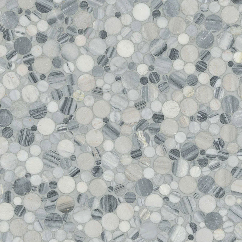Alaska Gray Pebbles Mesh Backed Polished Marble Mosaic Tile