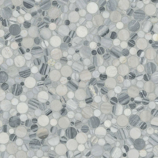 Alaska Gray Pebbles Mesh Backed Polished Marble Mosaic Tile
