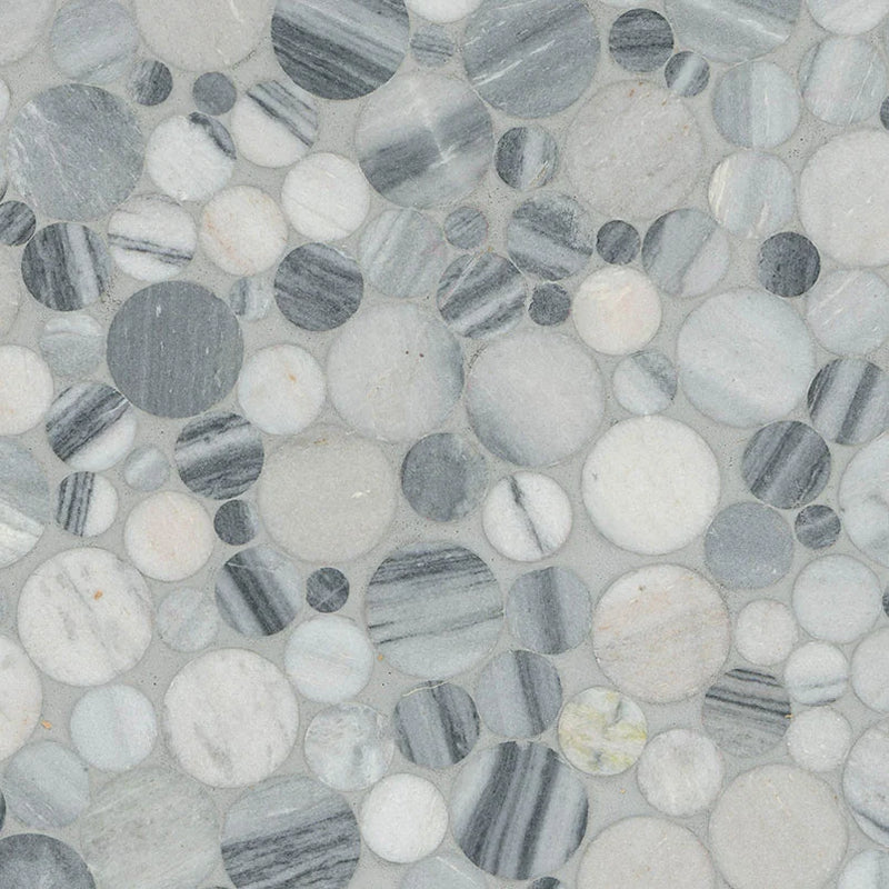 Alaska Gray Pebbles Mesh Backed Polished Marble Mosaic Tile