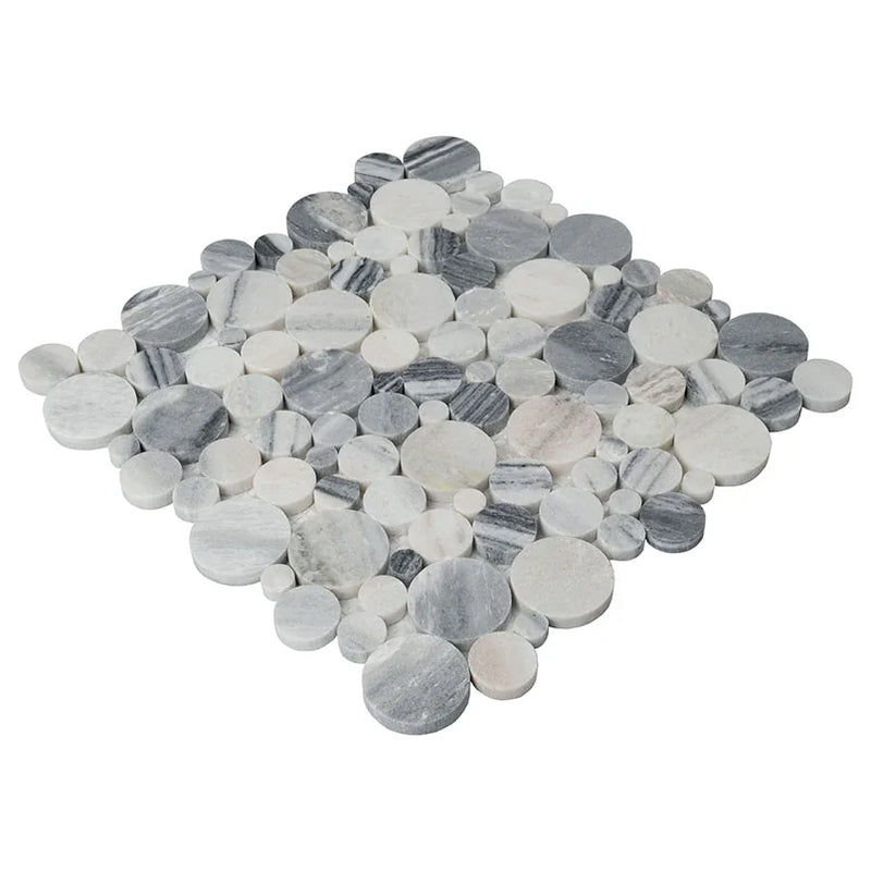 Alaska Gray Pebbles Mesh Backed Polished Marble Mosaic Tile