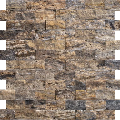 Alpine 1x2 Geometric Split-Face Travertine Mosaic Tile
