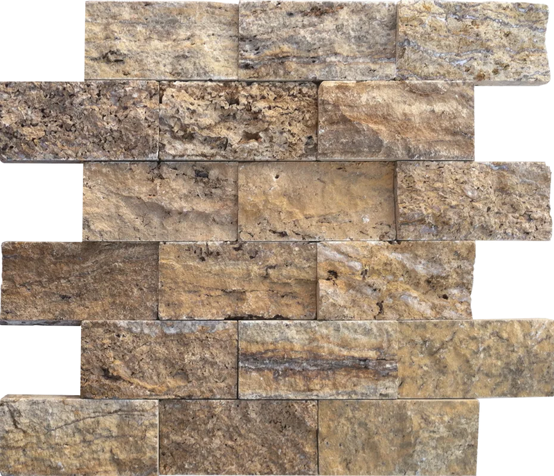 Alpine 2x4 Geometric Split-Face Travertine Mosaic Tile