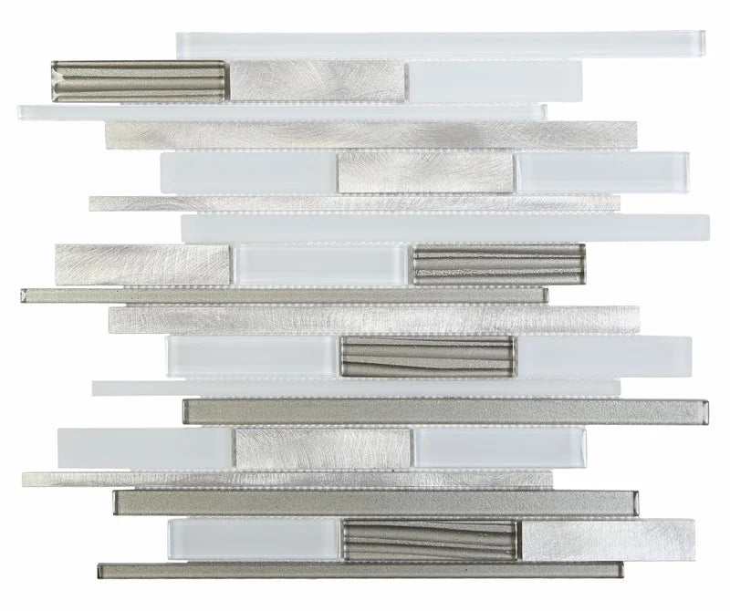Alumix Linear White Aluminum Glass Mosaic Blend